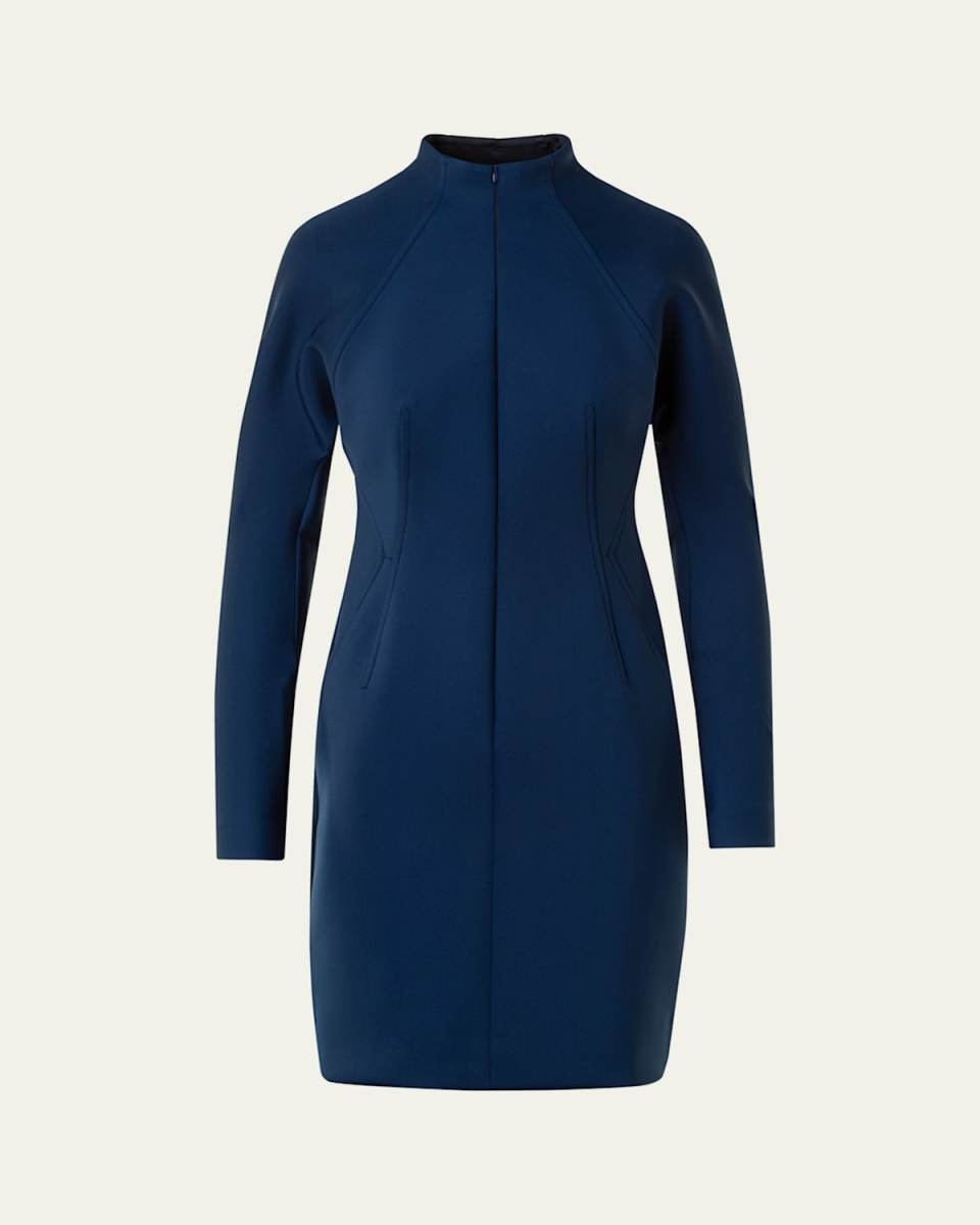 Techno Neoprene Long-Sleeve Zip-Front Dress